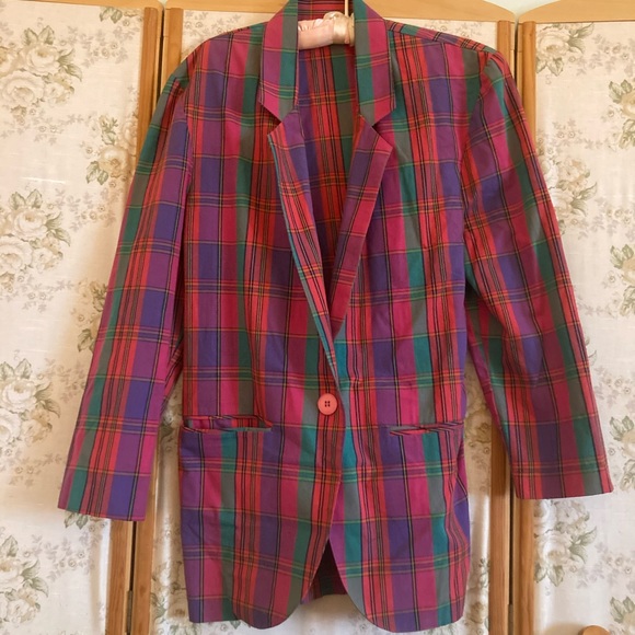 Vintage 80s/90s Capezio Rainbow Plaid Blazer - Picture 3 of 7